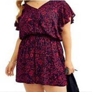 Terra And Sky Red & Blue Vibrant Design Romper Versatile Style Size 2X Vacation